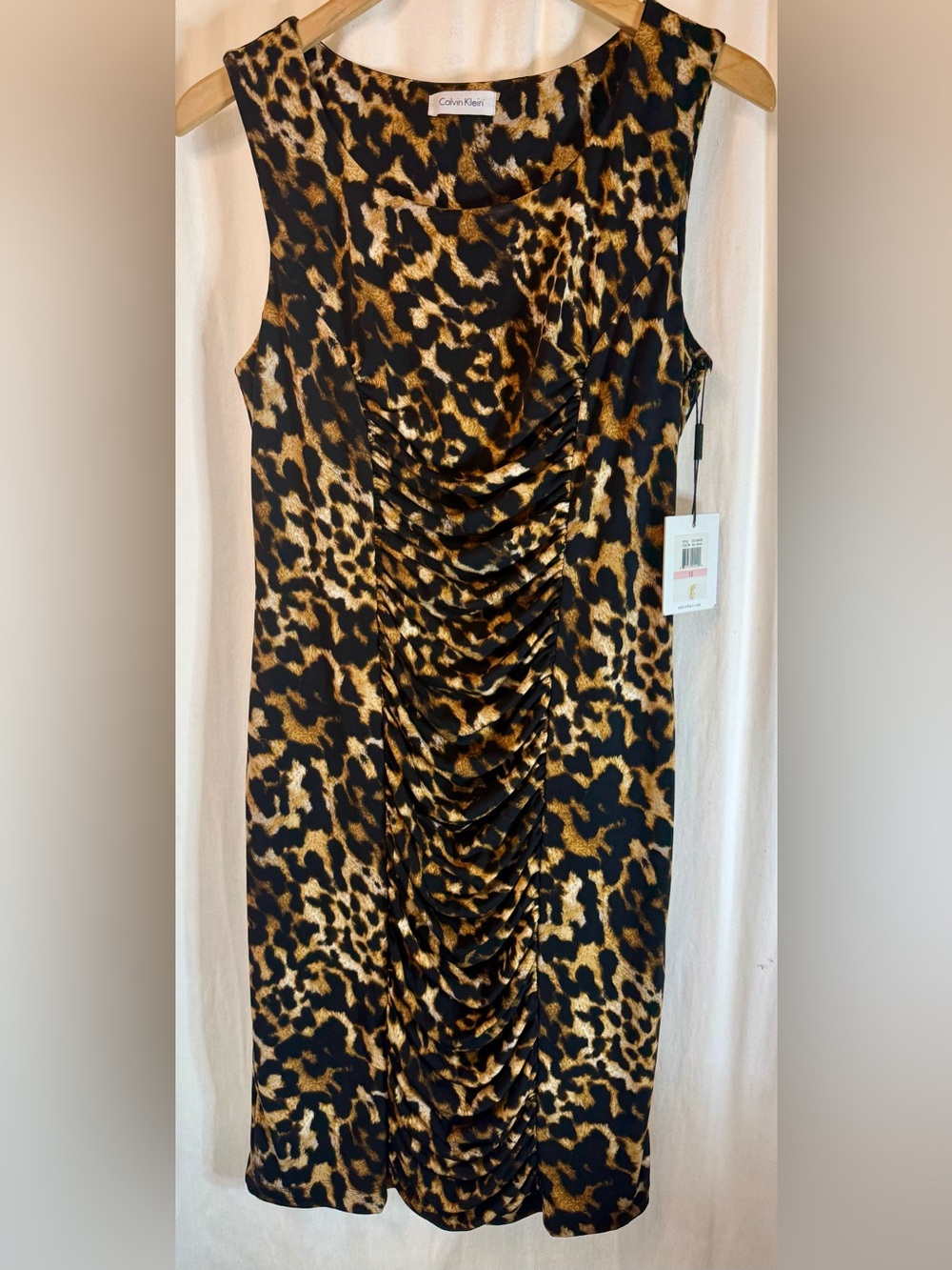 🐆Calvin Klein Leopard Print Ruched Sheath Dress🐆